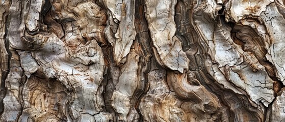 Wall Mural - Panoramic close-up, high detail scan of knotted walnut tree bark texture, Generative AI