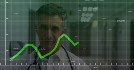 Canvas Print - Image of green line processing with statistics over grid