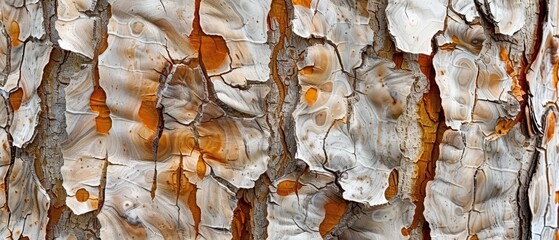 Wall Mural - Panoramic close-up, high detail scan of patterned sycamore tree bark texture, Generative AI