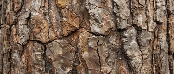 Wall Mural - Panoramic close-up, high detail scan of rough-hewn hemlock tree bark texture, Generative AI