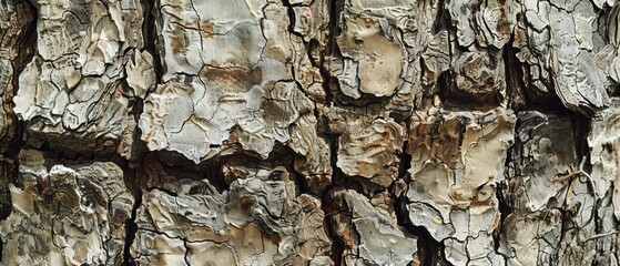 Wall Mural - Panoramic close-up, high detail scan of rough-hewn hemlock tree bark texture, Generative AI
