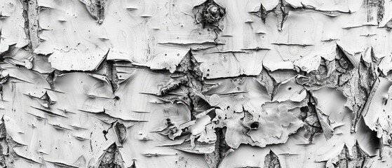 Wall Mural - Panoramic close-up, high detail scan of silver birch tree bark texture, Generative AI