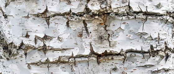 Wall Mural - Panoramic close-up, high detail scan of silver birch tree bark texture, Generative AI