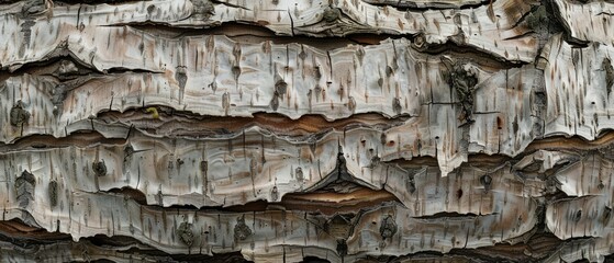 Wall Mural - Panoramic close-up, high detail scan of smooth birch tree bark texture, Generative AI