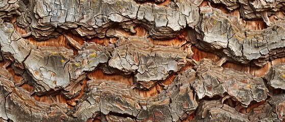 Wall Mural - Panoramic close-up, high detail scan of twisted willow tree bark texture, Generative AI
