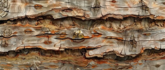 Wall Mural - Panoramic close-up, high detail scan of wavy poplar tree bark texture, Generative AI