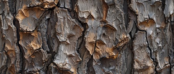 Wall Mural - Panoramic close-up, high detail scan of wavy poplar tree bark texture, Generative AI