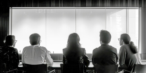 Wall Mural - Business Meeting Team Brainstorming Collaboration Silhouettes by Window