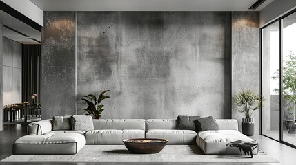 Modern Living Room with Concrete Wall