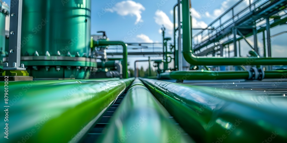 Green hydrogen pipeline at a sustainable industry facility. Concept ...