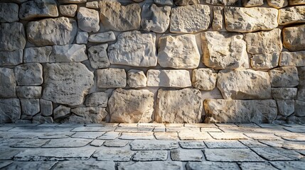 Wall Mural - A background featuring a stone wall floor with a cement texture provides a rustic and sturdy backdrop, suitable for adding a natural and earthy element to interior or exterior design concepts.