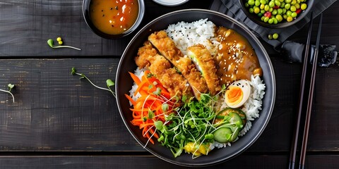 Poster - Delicious Japanese Meal Katsu Curry Rice and Vegetables. Concept Japanese Cuisine, Katsu Curry, Rice Dishes, Vegetable Recipes, Food Photography