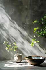 Sticker - Sunlit Still Life with Plants and Bowl