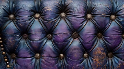 Wall Mural -   A close-up of blue and purple leather, upholstered with metal rivets and studs