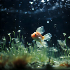 Canvas Print - Goldfish Swimming in a Tank Photo