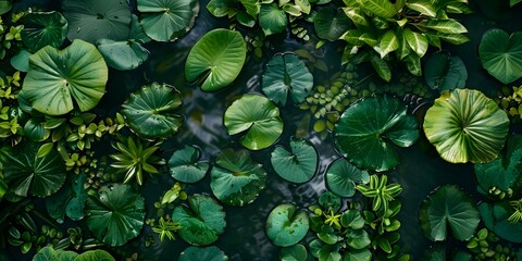 Wall Mural - Aerial View of Lush Aquatic Vegetation in the Amazon. Concept Amazon Rainforest, Aquatic Ecosystems, Biodiversity Conservation, Aerial Photography, Lush Vegetation