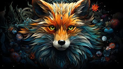 Poster - Fox in Floral Illustration