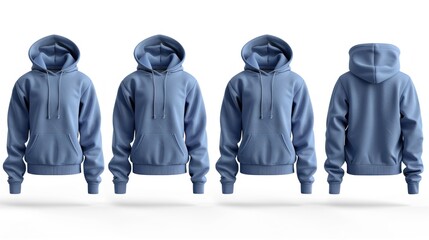 Wall Mural - Four Views of a Blue Hoodie Mockup