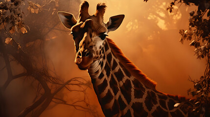 Wall Mural - Giraffe Portrait in Sunset Light Realistic Image