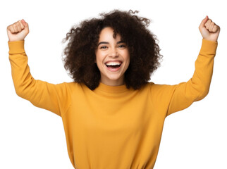 Wall Mural - PNG  Young cute brazilian woman raise arms laughing adult white background.