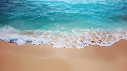 Turquoise Ocean Waves Crashing on Sandy Beach.