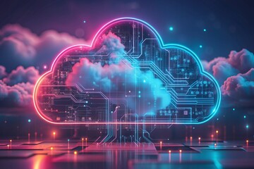 Wall Mural - an abstract, digital artwork conceptualizing cloud computing security, ideal as a best-seller wallpa