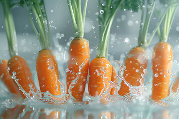 Wall Mural - A bunch of carrots are splashing in water