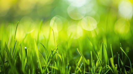 Poster - Green Grass Blades Close Up with Bokeh Background