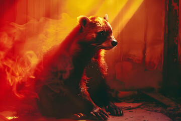 Poster - Raccoon in Smoke and Light - Photo