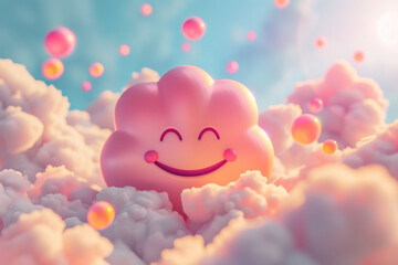 Poster - A happy cloud with a smiley face is floating in the sky