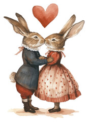 Poster - PNG  Two rabbits hugging watercolor rodent mammal rat.