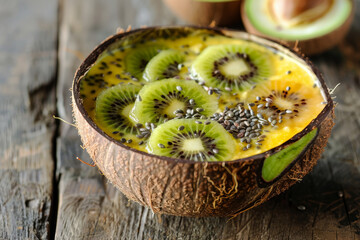 Wall Mural - A bowl of fruit with kiwi slices and chia seeds