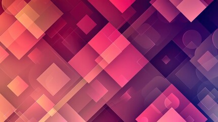 Wall Mural - A stunning abstract background with geometric patterns in gradient transitions, featuring an array of overlapping squares and circles that blend from deep magenta to rosy pink to soft peach
