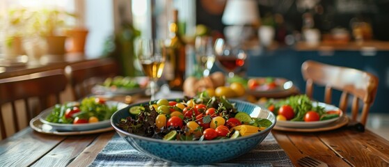 Wall Mural - Close Up of Fresh Salad on a Table Setting