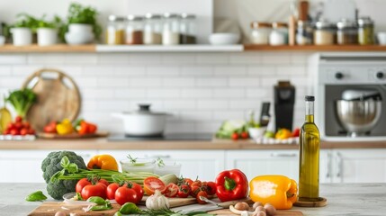 Wall Mural - Fresh Vegetables On Kitchen Counter With Olive Oil