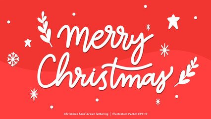 Wall Mural - Merry Christmas brush calligraphy, Handwritten ink lettering, handwriting on red background, Flat Modern design ,Vector illustration EPS 10