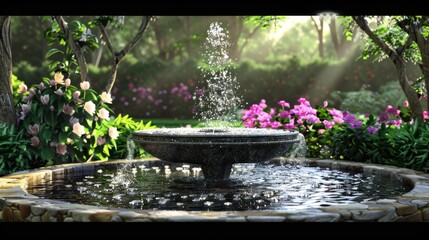 Wall Mural - Tranquil Garden Fountain.