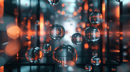 Wall Mural - modern 3d tech wallpaper using abstract glass shapes and binary codes, technology background busines