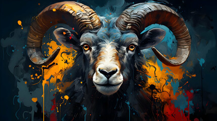 Wall Mural - Abstract Illustration of a Ram with Horns