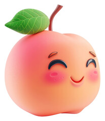 Sticker - PNG 3D Illustration of cute peach cartoon fruit plant.