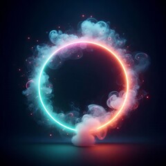 Wall Mural - swirling circles of light in a bright rainbow pattern create a dynamic abstract space isolated black