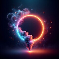 Wall Mural - swirling circles of light in a bright rainbow pattern create a dynamic abstract space isolated black
