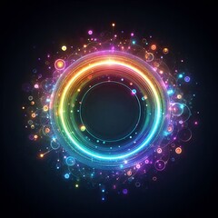 Wall Mural - swirling circles of light in a bright rainbow pattern create a dynamic abstract space isolated black