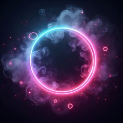 Wall Mural - swirling circles of light in a bright rainbow pattern create a dynamic abstract space isolated black