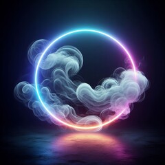 Wall Mural - swirling circles of light in a bright rainbow pattern create a dynamic abstract space isolated black