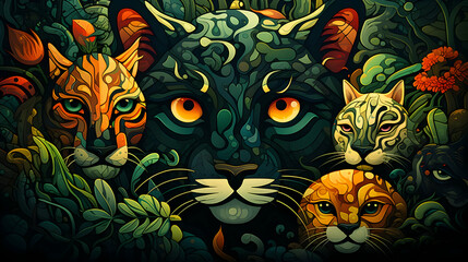 Poster - Jungle Cat Abstract Illustration