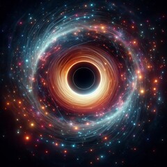 Wall Mural - swirling circles of light in a bright rainbow pattern create a dynamic abstract space isolated black