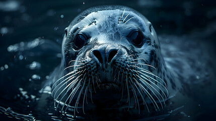 Sticker - Close-up Photo of a Seal's Face in the Water