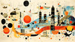© Siasart Studio - Abstract Cityscape Illustration with Geometric Shapes and Colorful Elements