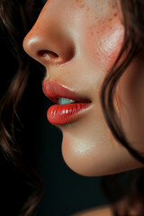 Wall Mural - Portrait of a young woman, half face lips, nose, black background